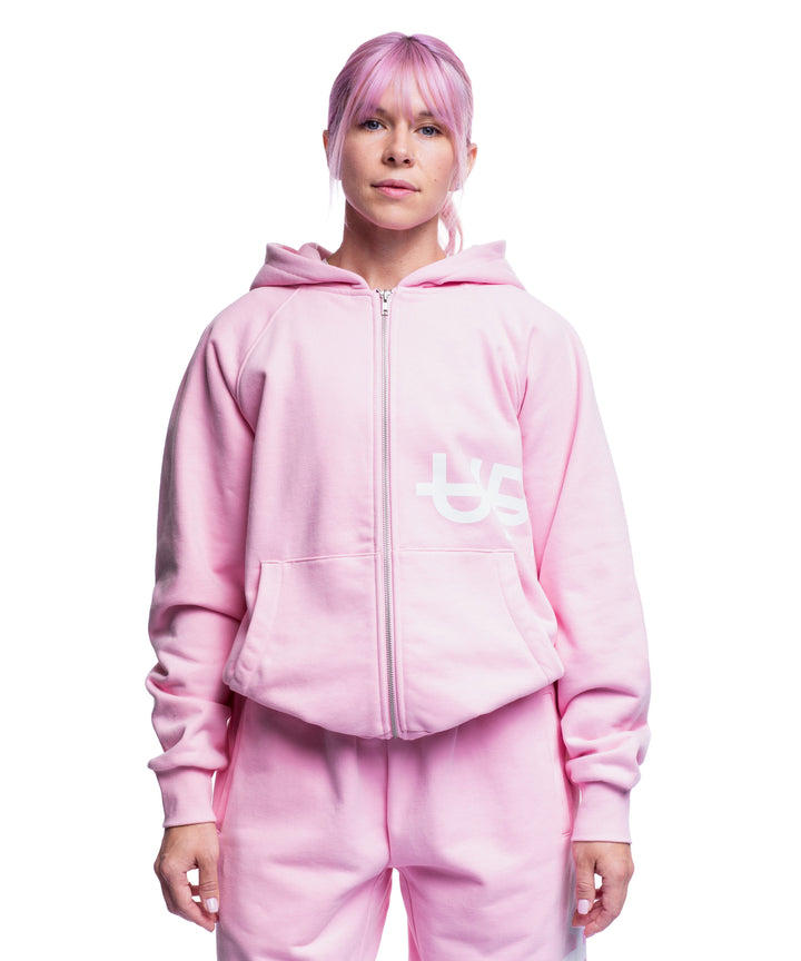 Side Logo Double Zip Hoodie Pink